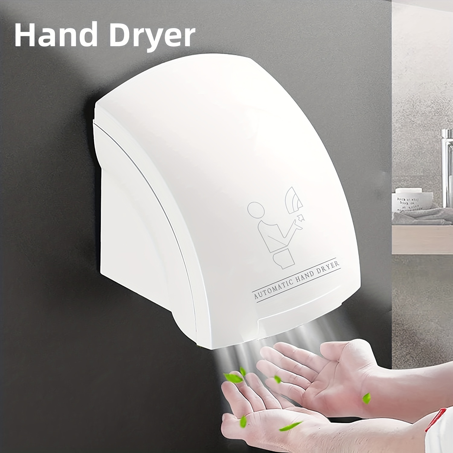 High-Speed Automatic Hand Dryer - Warm Air, Compact & Energy-Efficient Design - Ideal for Home/Commercial Restrooms & Offices - Sleek White