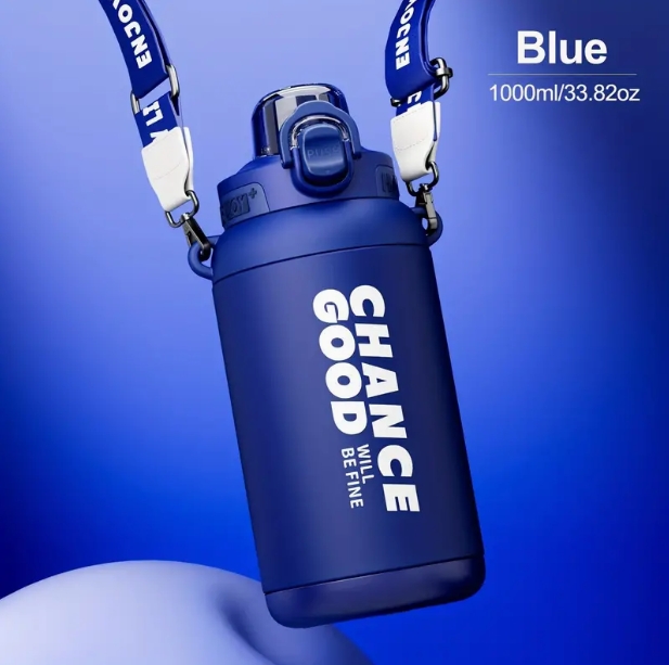 Sports Stainless Steel Insulated Water Bottles, 33oz Water Bottle With Straw And Strap, Leak-Proof And BPA-Free, Wide Mouth Vacuum Bottle For Fitness, Gym & Outdoor