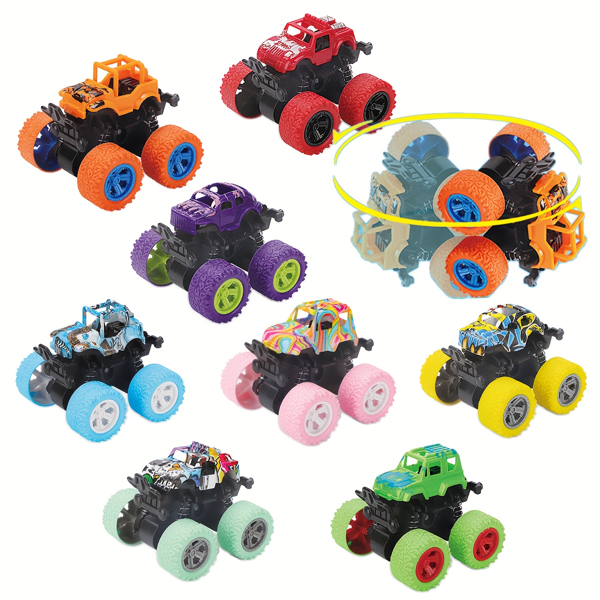 1pc Cool Inertial Four-Wheel Drive Stunt Car - 360° Rotatable, Weather Resistant, ABS Material, Push-to-Operate, Wind-Powered, Wireless-Free, Perfect for Halloween, Christmas, Thanksgiving Gift-Giving