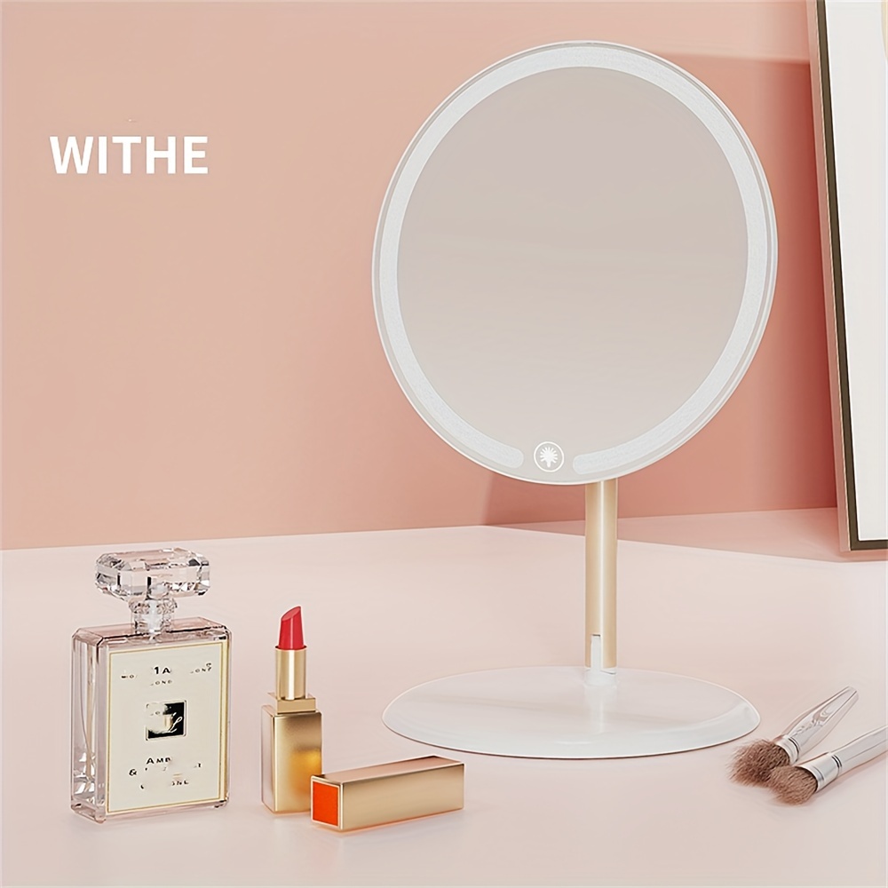 LED Lighted Makeup Mirror, 8.5-Inch Smart Vanity Mirror with Adjustable Brightness, 3 Color Lighting Modes, 360° Rotatable, Rechargeable Desk Mirror for Beauty Makeup, Portable Design with Lampstand