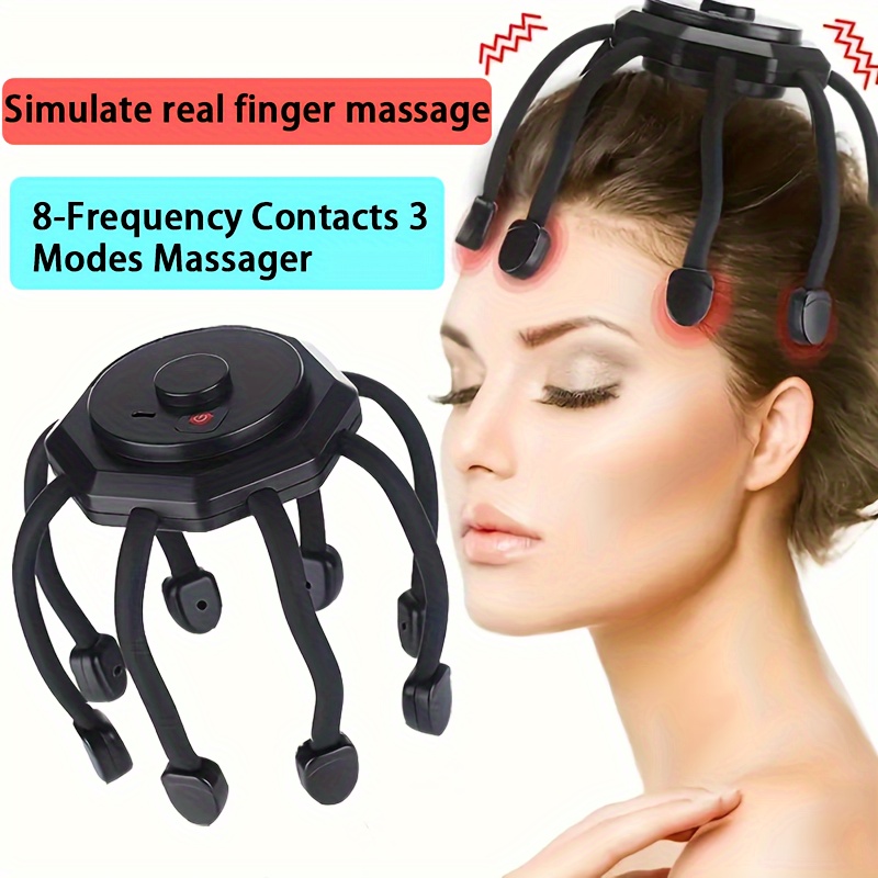 Rechargeable 8-Finger Scalp Massager - 3 Modes, 360° Head Soothing, Deep Tension Relief, Ideal Holiday Gift for Relaxation