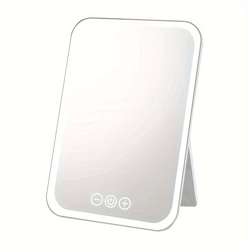 One piece Travel Makeup Mirror with LED Light Beauty Folding Pu Makeup Mirror With 3 Color Dimmable Touch Screen