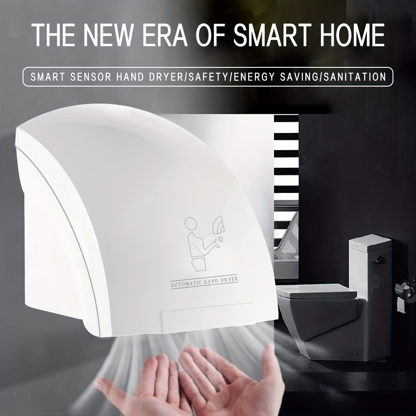 High-Speed Automatic Hand Dryer - Warm Air, Compact & Energy-Efficient Design - Ideal for Home/Commercial Restrooms & Offices - Sleek White