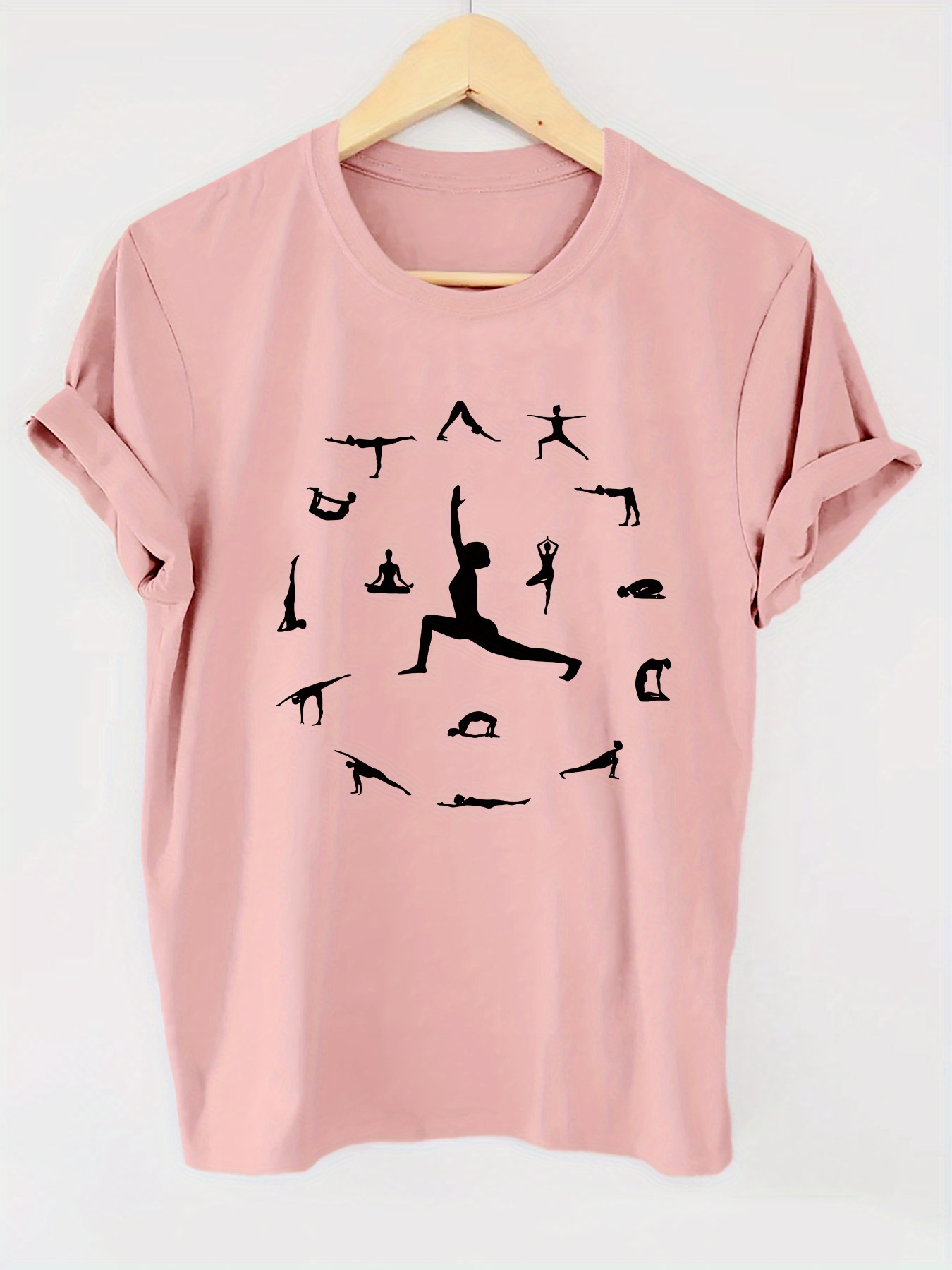 Womens Yoga Print Crew Neck T-Shirt - Soft & Breathable Short Sleeve for Spring/Summer - Fashionable Casual Wear with Trendy Graphics