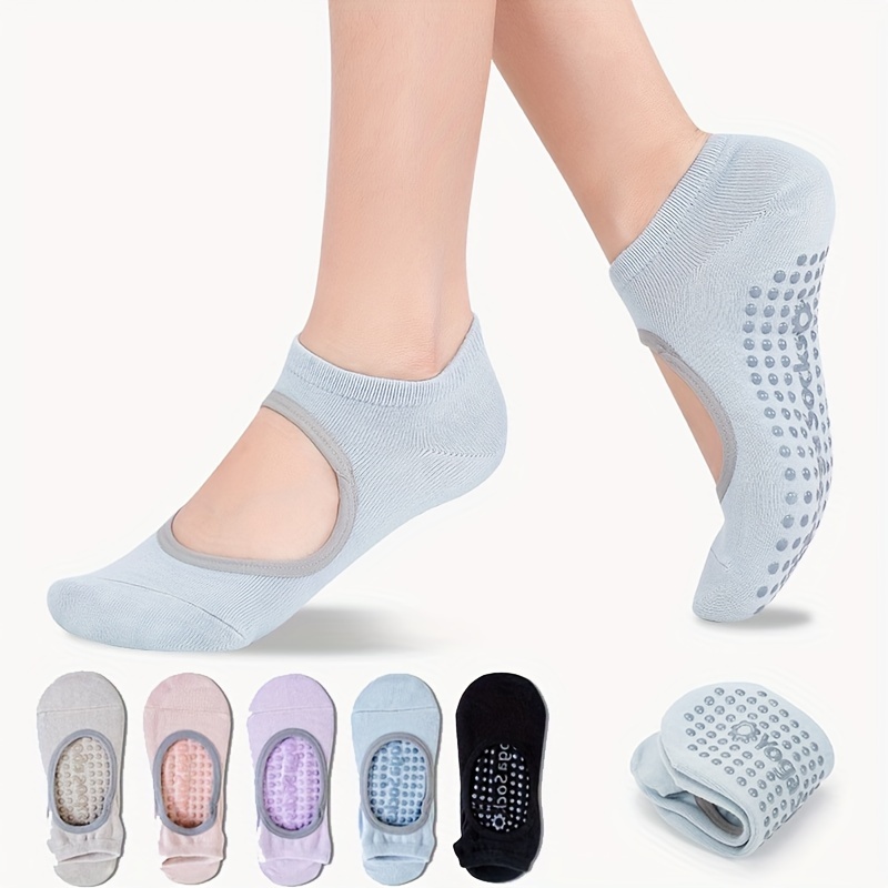 5Pair Women's Yoga Socks Anti Skid Pilates Dance Socks Non Slip Floor Slippers with Grips for Gym Indoor Sports and Fitness Barre