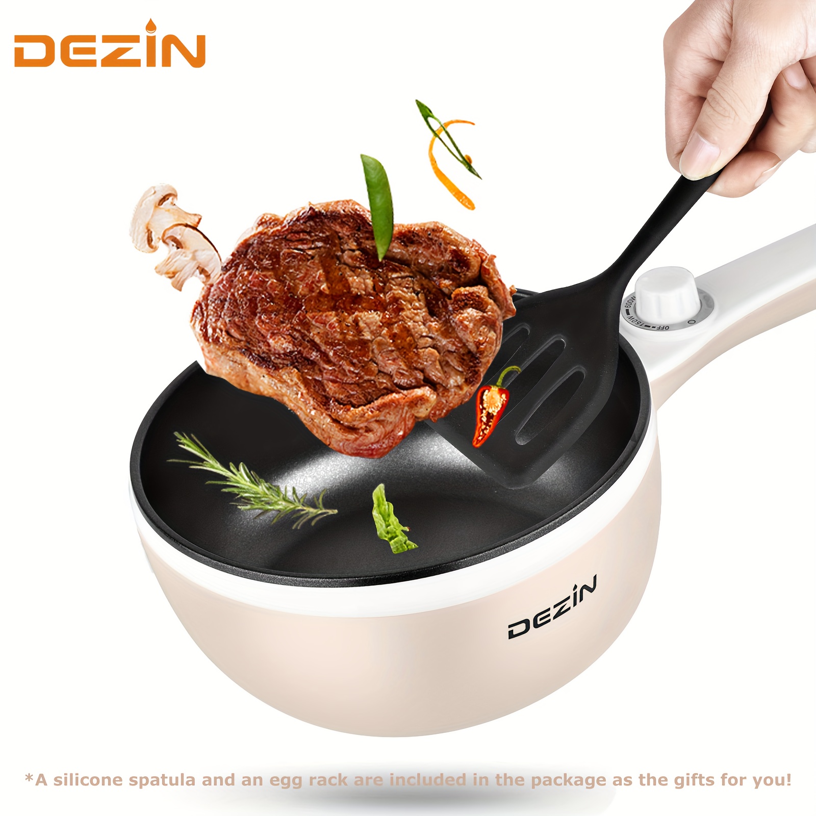 Dezin Hot Pot Electric Upgraded, Non-Stick Sauté Pan, Rapid Noodles Electric Pot, 1.5L Mini Portable Hot Pot for Steak, Egg, Fried Rice, Ramen, Oatmeal, Soup with Power Adjustment (Egg Rack Included)