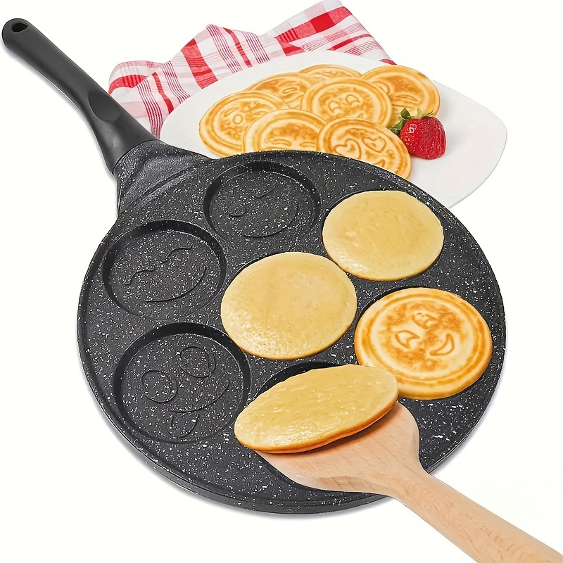 1pc, Nonstick Pancake Pan With 7 Smile Face Molds, 7-Cup Blini Maker With Heat-resistant Handle, Easy-to-Clean Breakfast Pan For Fun And Festive Pancakes