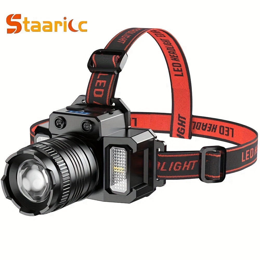 1pc Staaricc Rechargeable LED Headlamp, HXP50+COB Sensor Headlight For Adults And Kids, Outdoor Camping Running Cycling Hunting Fishing Emergency