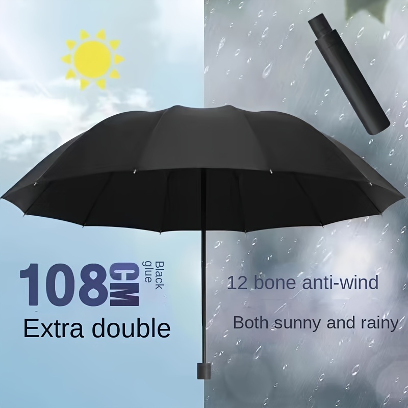 Extra Large 12 Ribs Windproof Waterproof Folding Umbrella For Business Men's & Women's Travel, Reinforcement Umbrella For Both Rainy And Sunny Day For Students