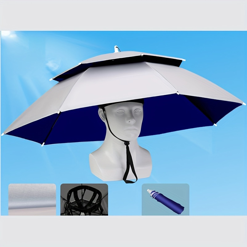 1pc Double Layers Large Umbrella Hat, Adjustable Head Mounted Umbrella, For Golf Sports, Fishing, Camping, Gardening, Beach, Kayak