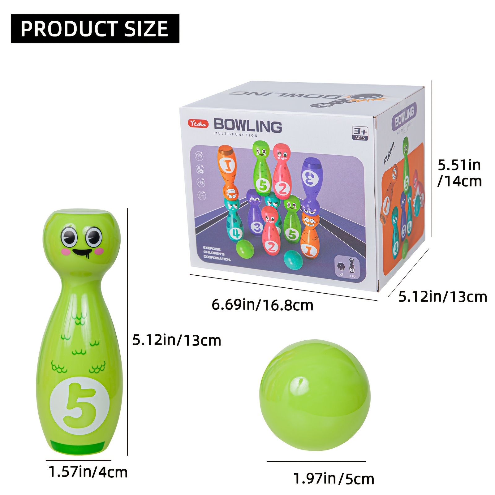 Children's Bowling Toy Set With Cartoon Fun Expressions And Exquisite Pad Printing Technology That Does Not Fade Or Paint Off The Gift Box Packaging 10 Bottles And 2 Balls