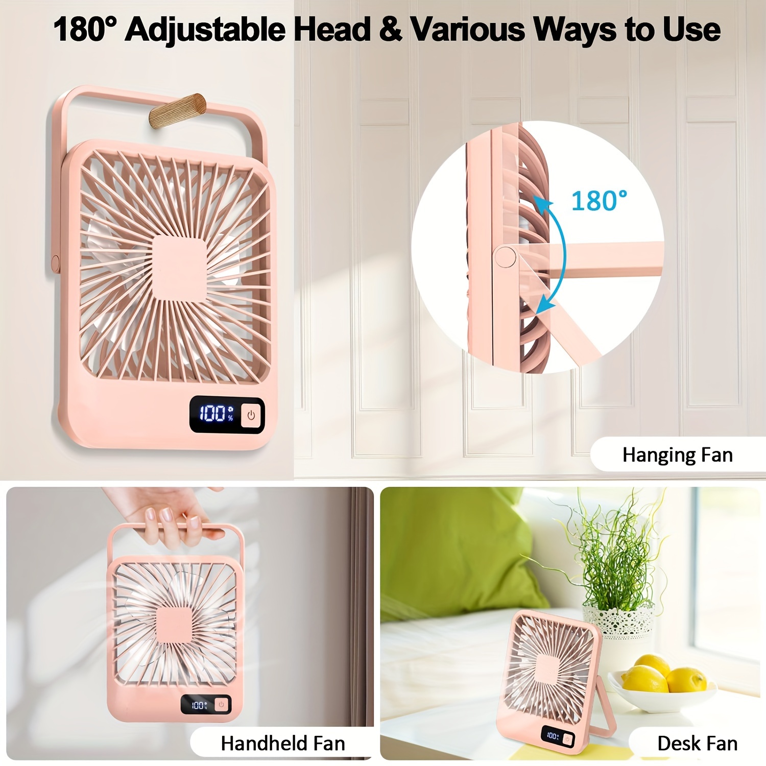 1pc, USB Desktop Fan 6.5 Inch Portable Desktop Fan 180° Foldable 1800mAh Battery Operated Small Personal Desktop Fan For Home Office, 5 Speeds