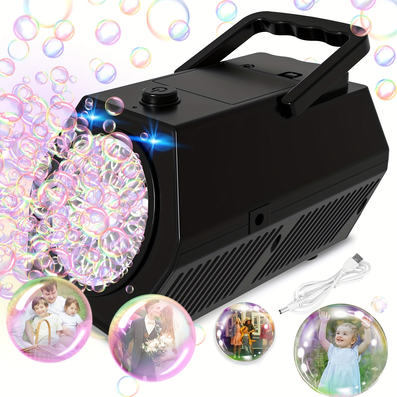 Upgrade Bubble Machine Automatic Bubble Blower With 2 Speed Levels, 20000+ Bubbles Per Minute Portable Bubble Machine Toys Operated By Plugin Or Batteries For Indoor Outdoor Birthday Parties