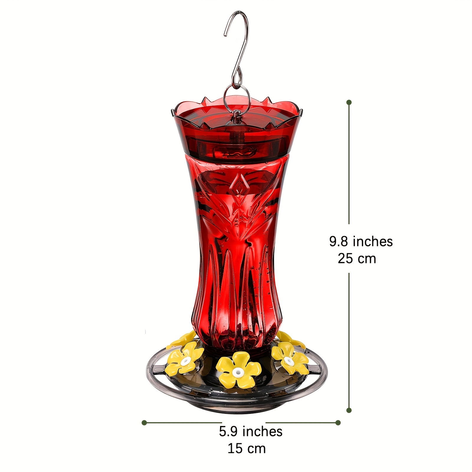 1pc Vibrant Red Hummingbird Feeder with Built-In Ant Moat - Weatherproof Plastic - Decorative Yellow Flower Accents for Garden Display