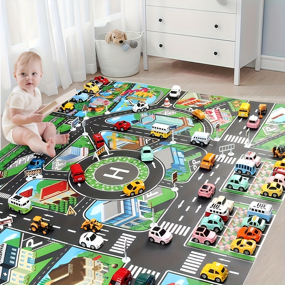 1pc, City Traffic Play Mat, Large Non-Woven Game Pad, Waterproof Moisture-proof, Modern Style, Interactive Road Map For Kids Playing With Toy Cars, Room Decor, Educational Tool