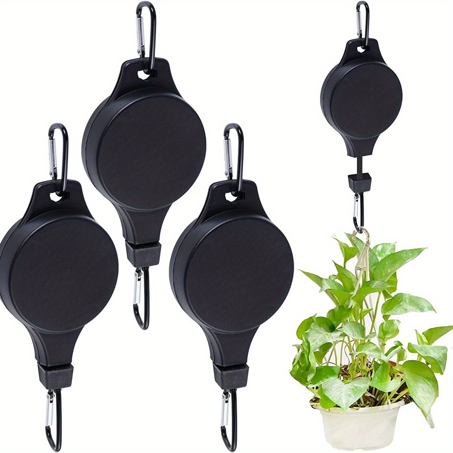 3-Piece Heavy Duty Retractable Plant Hanger Set - Smooth Pulley System for Adjustable Height Hanging, Ideal for Indoor Outdoor Plants, Garden Baskets, Pots, and Bird Feeders