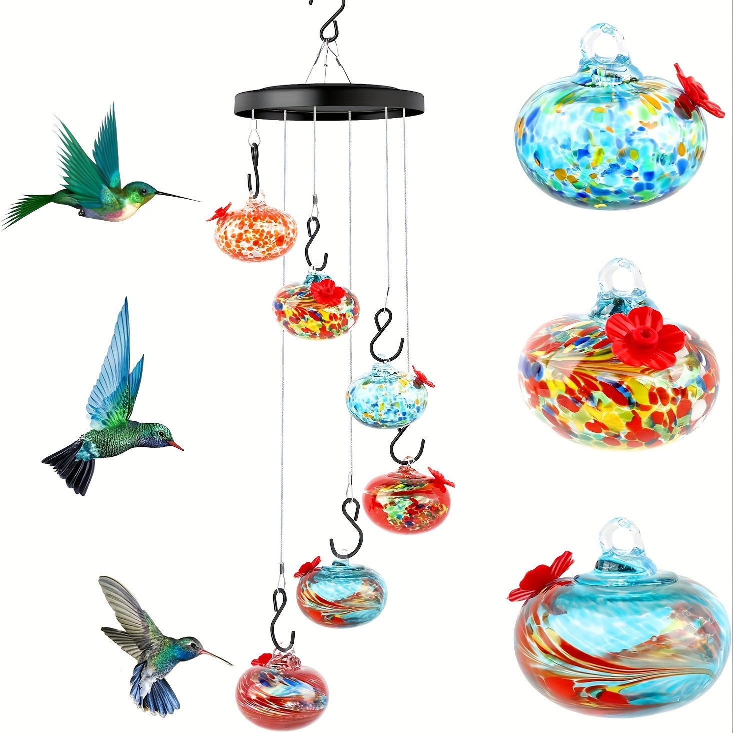 Hummingbird Wind Chimes Feeder - Leak-Proof, Ant and Bee Resistant, Durable ABS Construction, Perfect Outdoor Hanging Garden Decor for Nature Lovers