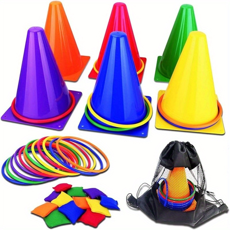 1set Creative Ice Cream Tube With Circular Throwing Toys, Sports Sensory Training With Colored Logo Barrels, Outdoor Games, Cone Throwing Interactive Games