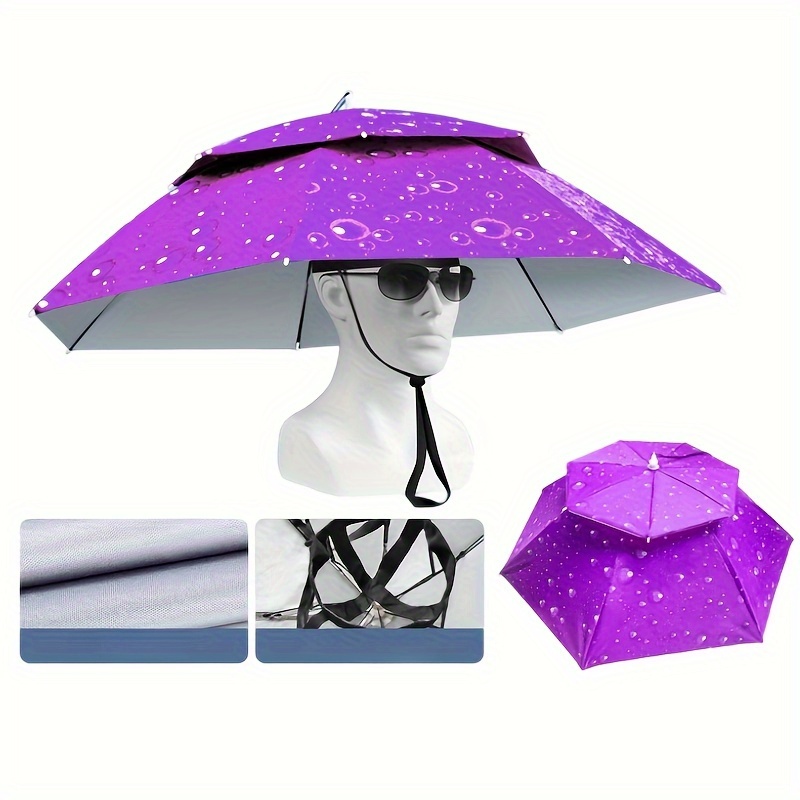 1pc Double Layers Large Umbrella Hat, Adjustable Head Mounted Umbrella, For Golf Sports, Fishing, Camping, Gardening, Beach, Kayak