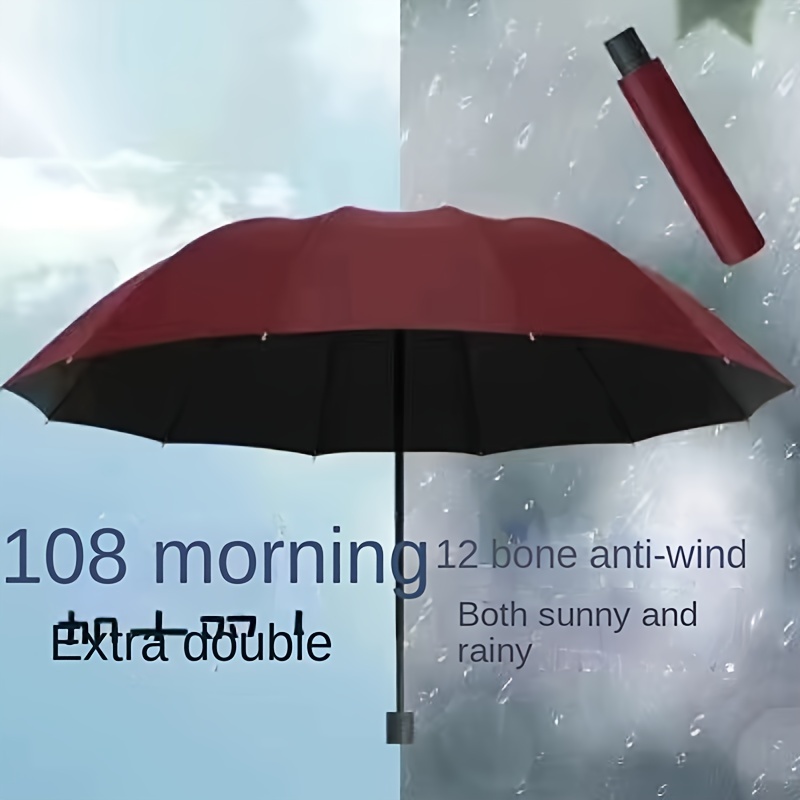 Extra Large 12 Ribs Windproof Waterproof Folding Umbrella For Business Men's & Women's Travel, Reinforcement Umbrella For Both Rainy And Sunny Day For Students