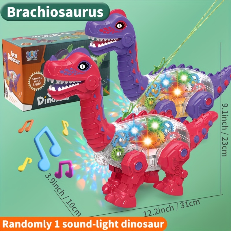 Electric Light Music Dinosaur Wrist Dragon, Simulated Walking On The Ground, Transparent Body With Colorful Lights, Light-Up Musical Walking Brachiosaurus Dinosaur Toy (3 AA Batteries Not Included)