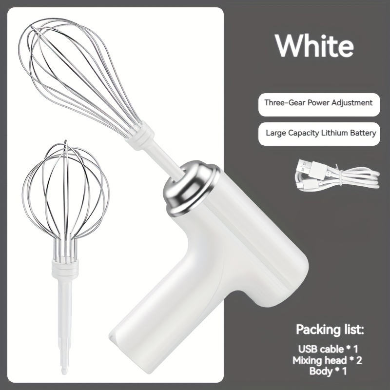 USB-Charged Stainless Steel 3-Speed Hand Mixer - Versatile Wireless Egg Beater & Coffee Frother for Home Kitchen