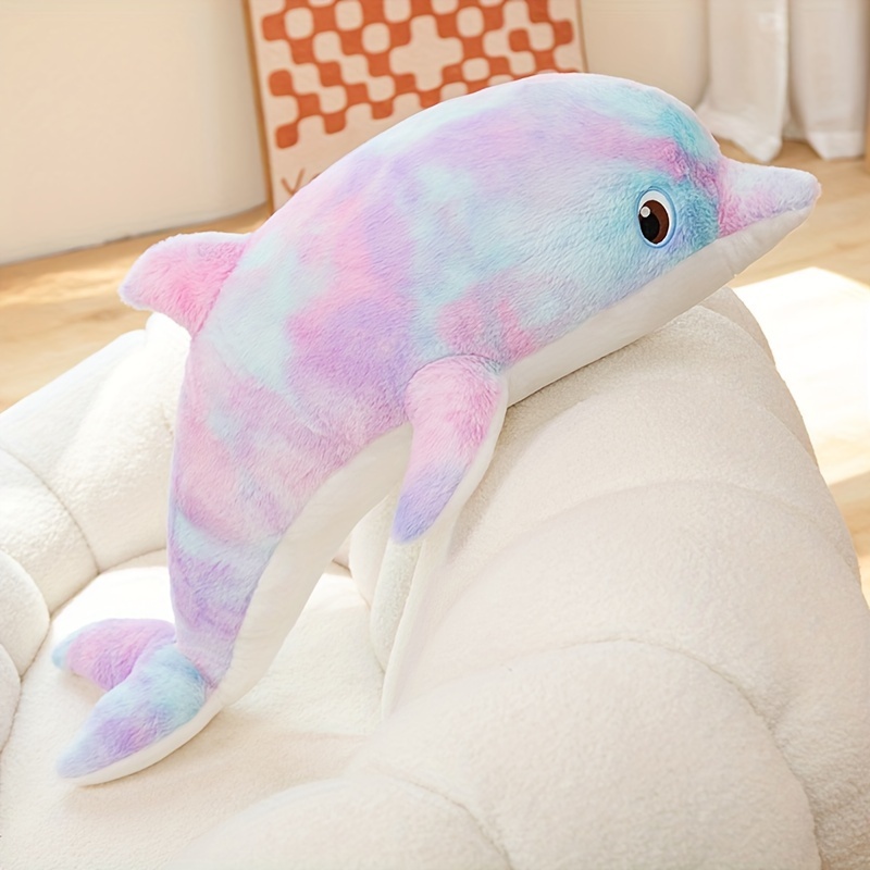 50cm/19.68in Cute Colorful Dolphin Plush Toy Soft Cartoon Model Throw Pillow Decoration For Boys And Girls Holiday Birthday Gifts easter gift Eid Mubarak