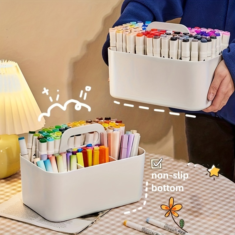 1pc Portable Plastic Storage Basket with 5 Compartments for Stationery and Art Supplies - Ideal for Home, Office, Classroom, and Dorm Use (White)