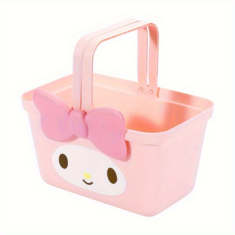 1pc Samio Cute Kawaii Portable Storage Basket, Plastic Organizer Box With Handle, Multipurpose Caddy For Snacks, Gifts, Accessories, Clothes Storage - Authorized