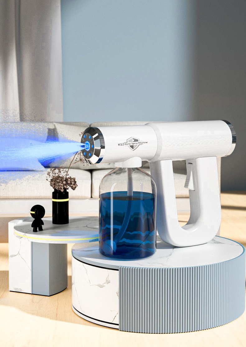 Baik15 K12 Professional Nano Spray Gun Disinfectant Fogger Machine: Rechargeable Atomizer & Cordless Handheld Nano Steam Gun With Blue Light For Touchless Sanitization