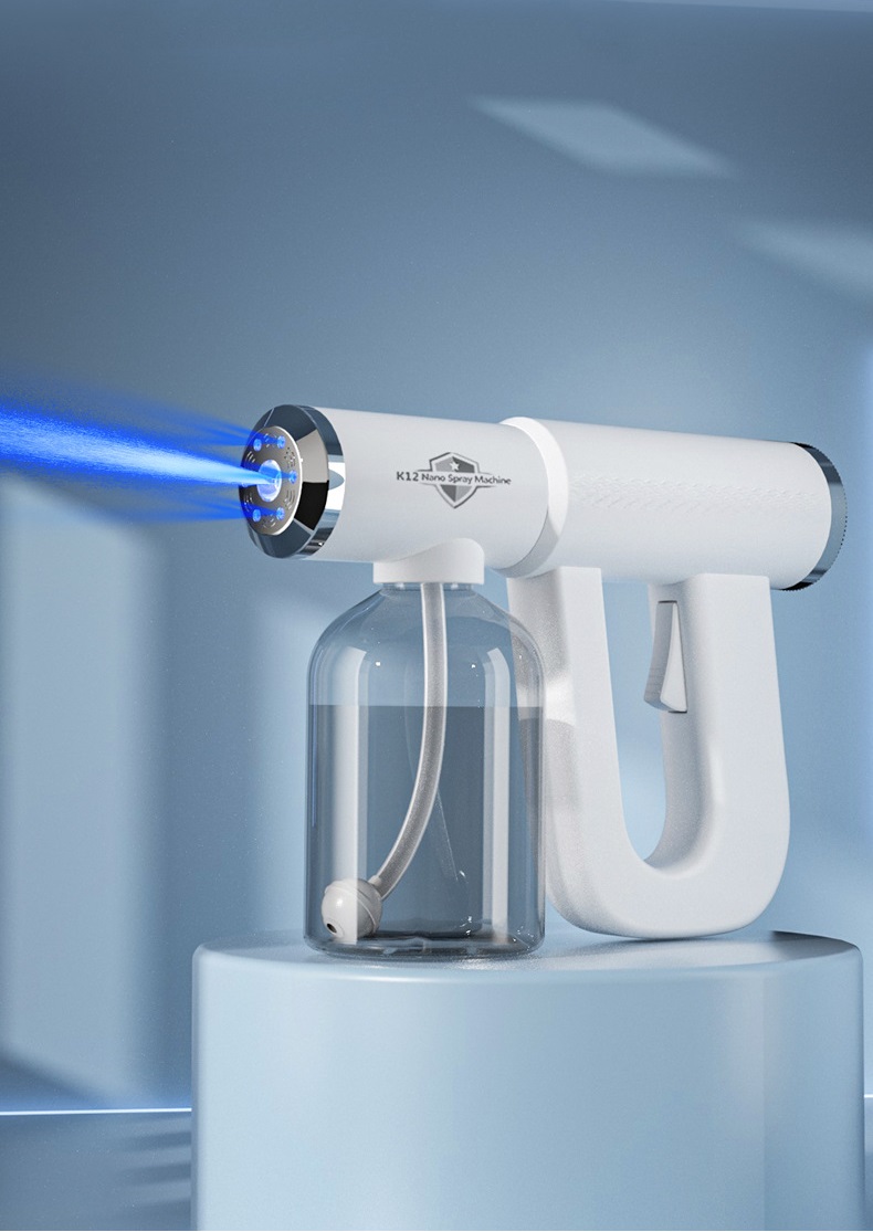 Baik15 K12 Professional Nano Spray Gun Disinfectant Fogger Machine: Rechargeable Atomizer & Cordless Handheld Nano Steam Gun With Blue Light For Touchless Sanitization