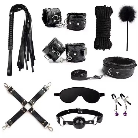 Hot Sex Toy Sexy Slave Leather Bed SM Fetish Bondage Kit 10pcs Fetish Handcuffs Bondage Restraints for Adult Bondage Set