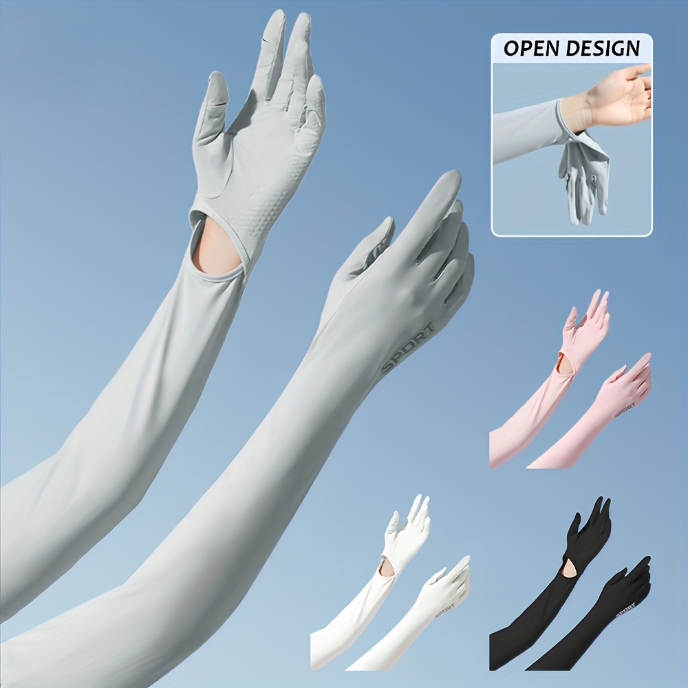 BaikE 1Pair Ice Silk Sunscreen Arm Sleeves Gloves for Women & Men, UV Protection Elastic Long Sleeves for Summer, Cycling, Fishing, Outdoor Sports, Arm Sun Protection Sleeves