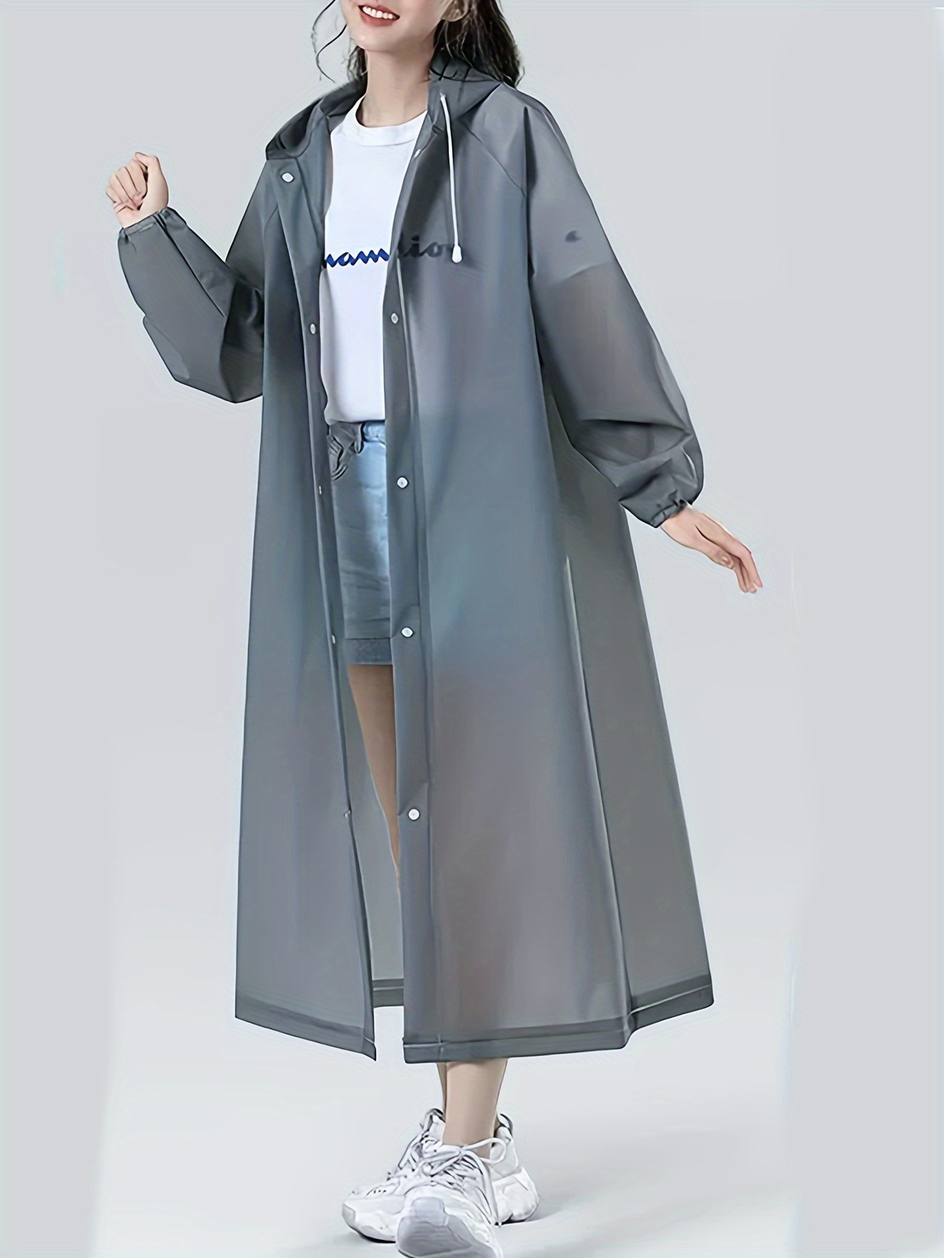 BaikM Reusable Hooded Raincoats, EVA Rain Ponchos Lightweight Rain Coat Waterproof Rain Gear, Women's Outdoor Clothing