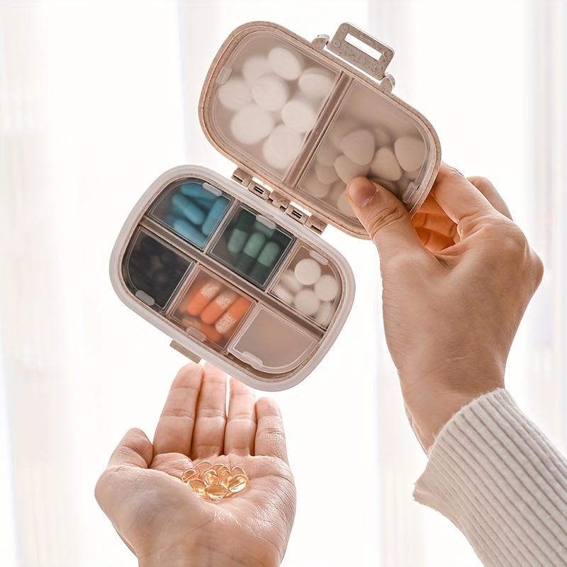 BaikJ 1pc Portable Pill Box For Travel, 8 Compartments For Medicine And Vitamins, Fits In Pocket Or Purse, Secure Storage For Daily Doses