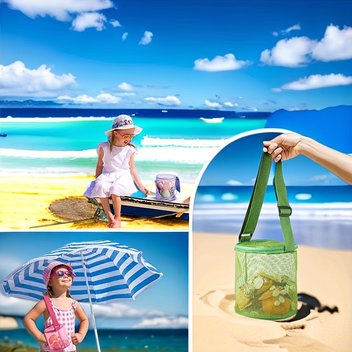 BaikZ Mesh Beach Shell Storage Bag, Portable Toy Collection Bag With Adjustable Shoulder Strap, Breathable Pet Bag For Outdoor Travel