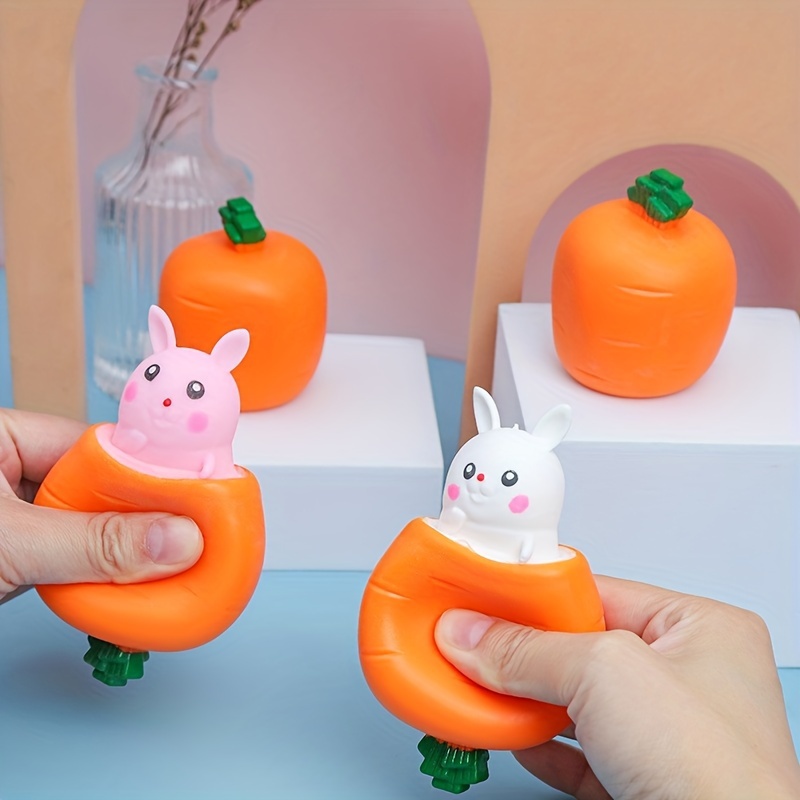 Baiki 1pc/2pcs Funny Squeeze Rabbit Toys, Cute Cartoon Creative Stress Reduction Toy, Carrot Rabbit Cup Pinch Toy, Tricky Funny Small Toys, Holiday Party Event Supplies, Easter Halloween Thanksgiving Gifts