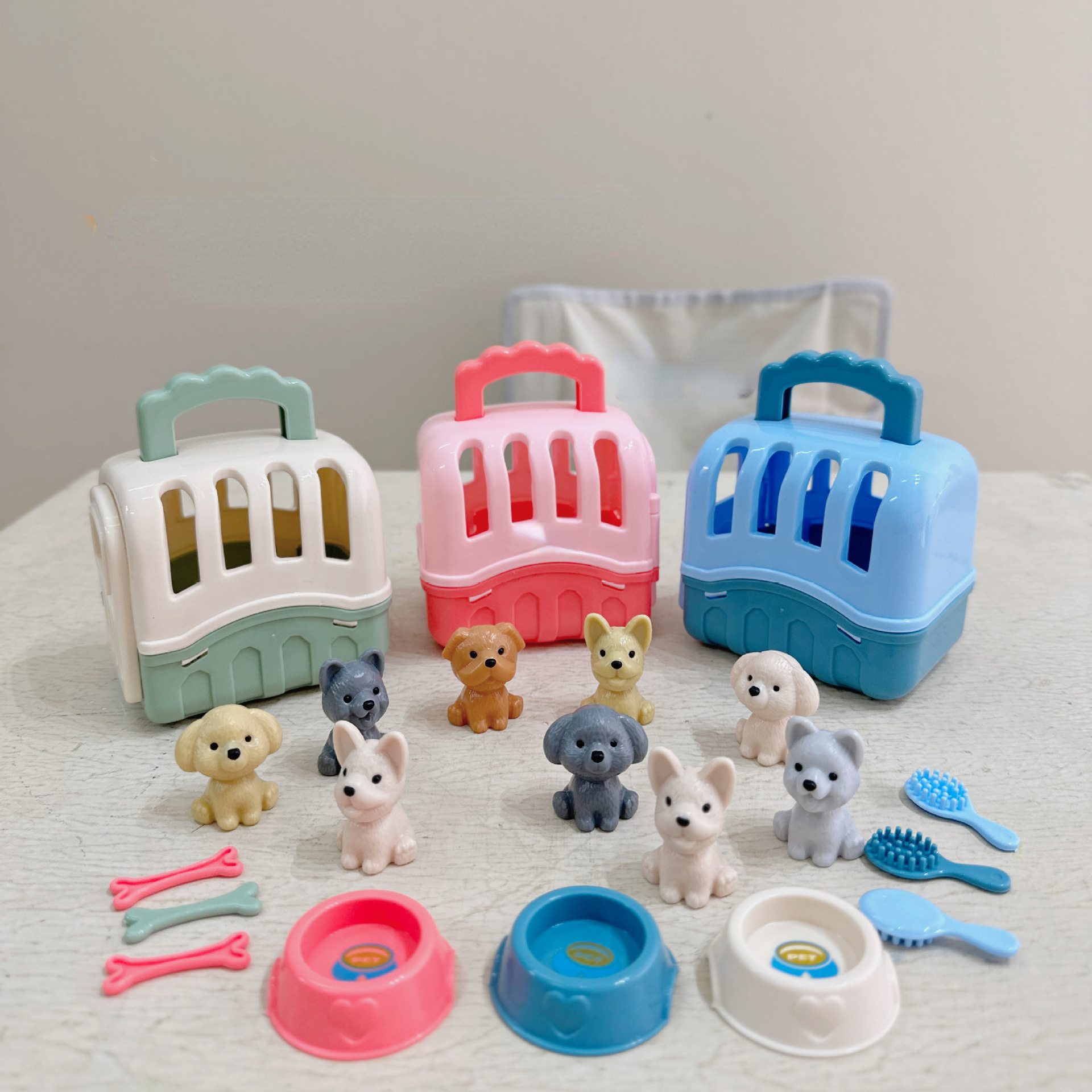 Baikk 8pcs/set Dog Pet Baskets, Family Toys, Dog Doll Set Dog Cage Toys, Scene Playing Toys