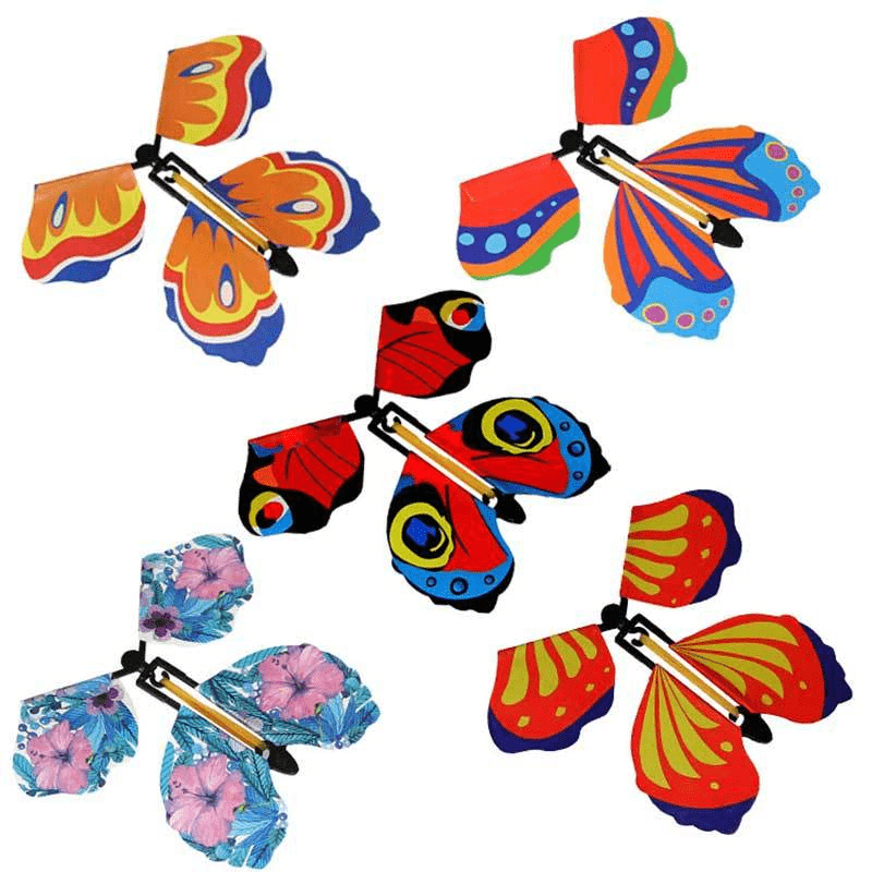 Baikg  5/10pcs Magic Wind Up Flying Butterfly Rubber Band Powered Magic Fairy Flying Toys Bookmark Greeting Card Surprise Gift Party Favors