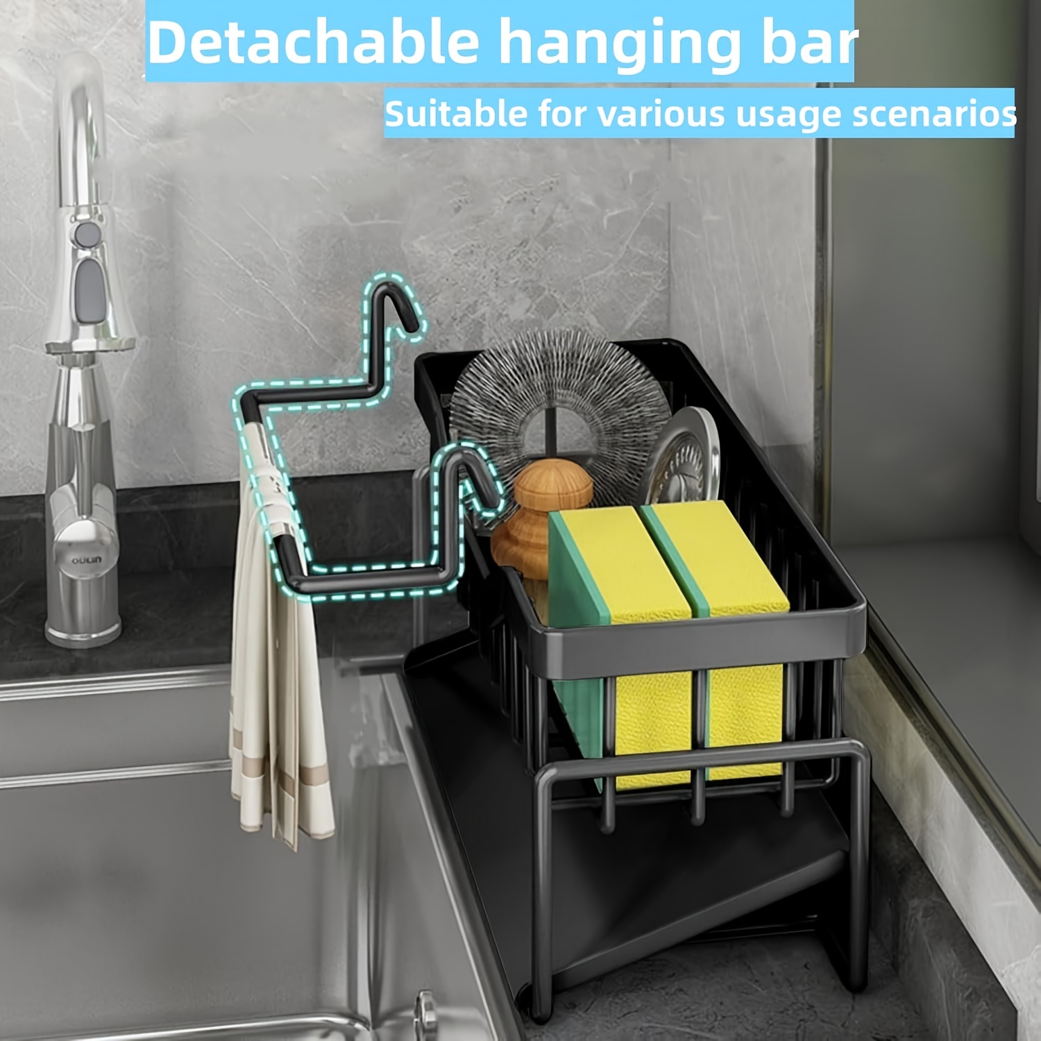 Kitchen Sink Organiser, Kitchen Sink Sponge Organiser, Rustproof 304 Stainless Steel Sponge Organiser, Bathroom and Kitchen Utensils Sponge Organiser