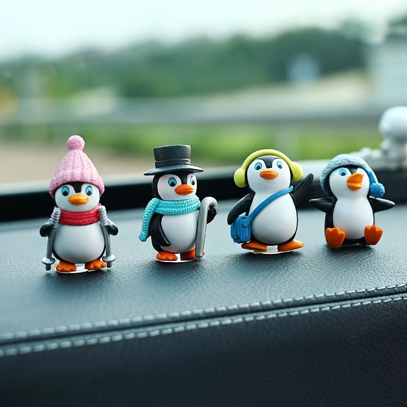 4pcs Penguin Design Car Ornaments, Cartoon Penguin Cute Creative Car Interior Ornaments, Car Dashboard Decoration