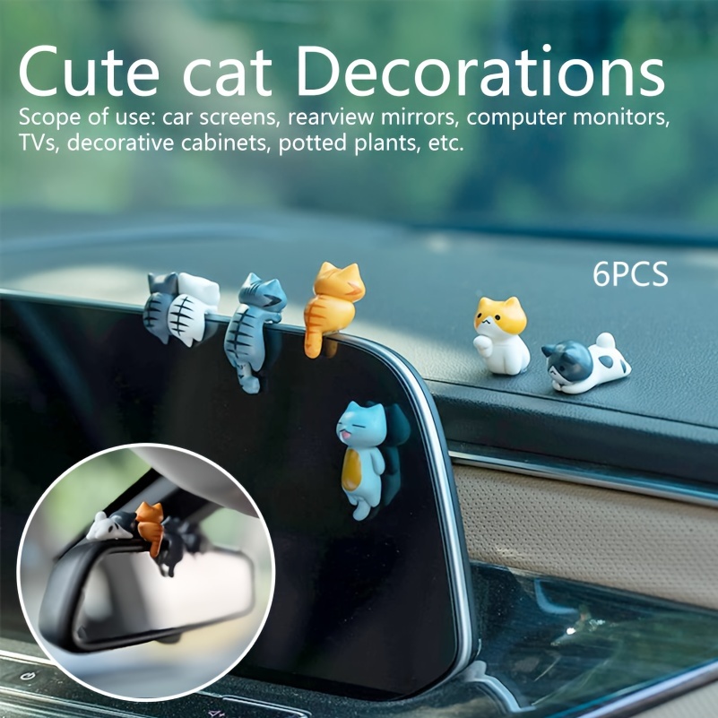 6pcs Adorable Cartoon Cat Figurines - Vibrant Screen Edge & Car Decor - Versatile Display Accents for Plant Arrangement and Office Embellishment