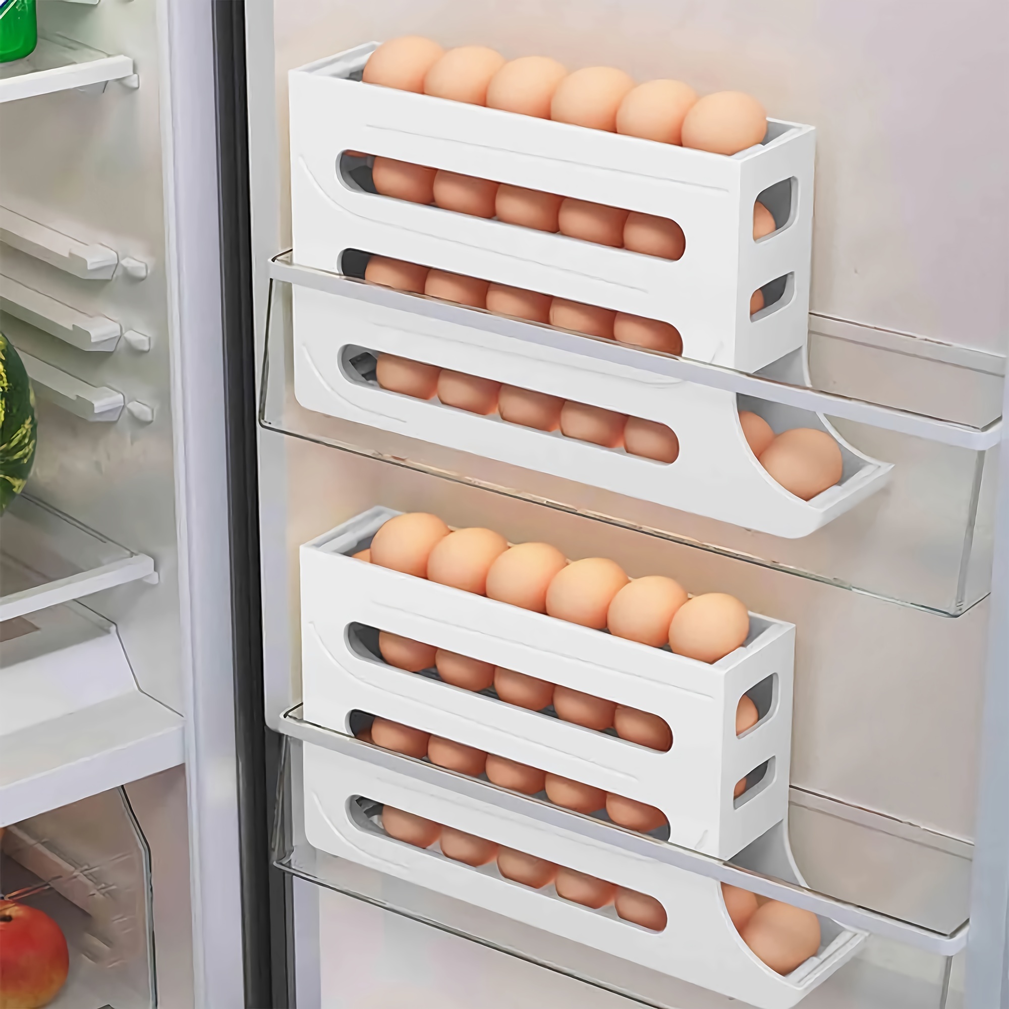 Automatic Rolling Egg Rack Space-Saving Refrigerator Side Door Egg Rack