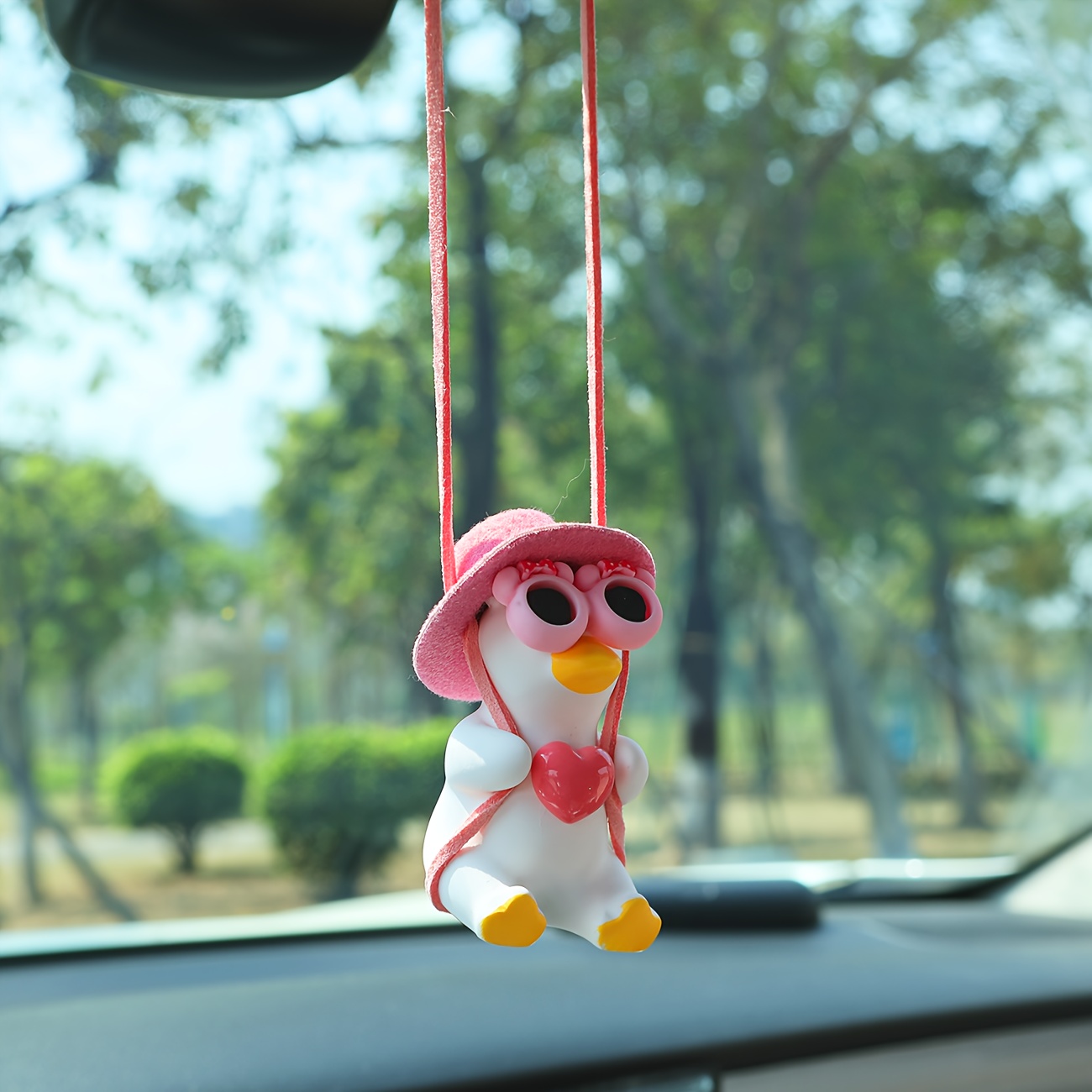 Swinging Duck Rear View Mirror Car Hanging Ornament Cute Car Accessories For Women Car Mirror Hanging Accessories Car Pendant Charm