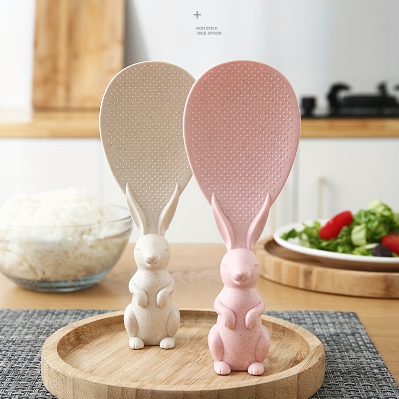 1pcs Cute Bunny Design Rice Paddle, Non-Stick Standing Rice Spoon, Durable Plastic Rice & Potato Server Kitchen Utensil