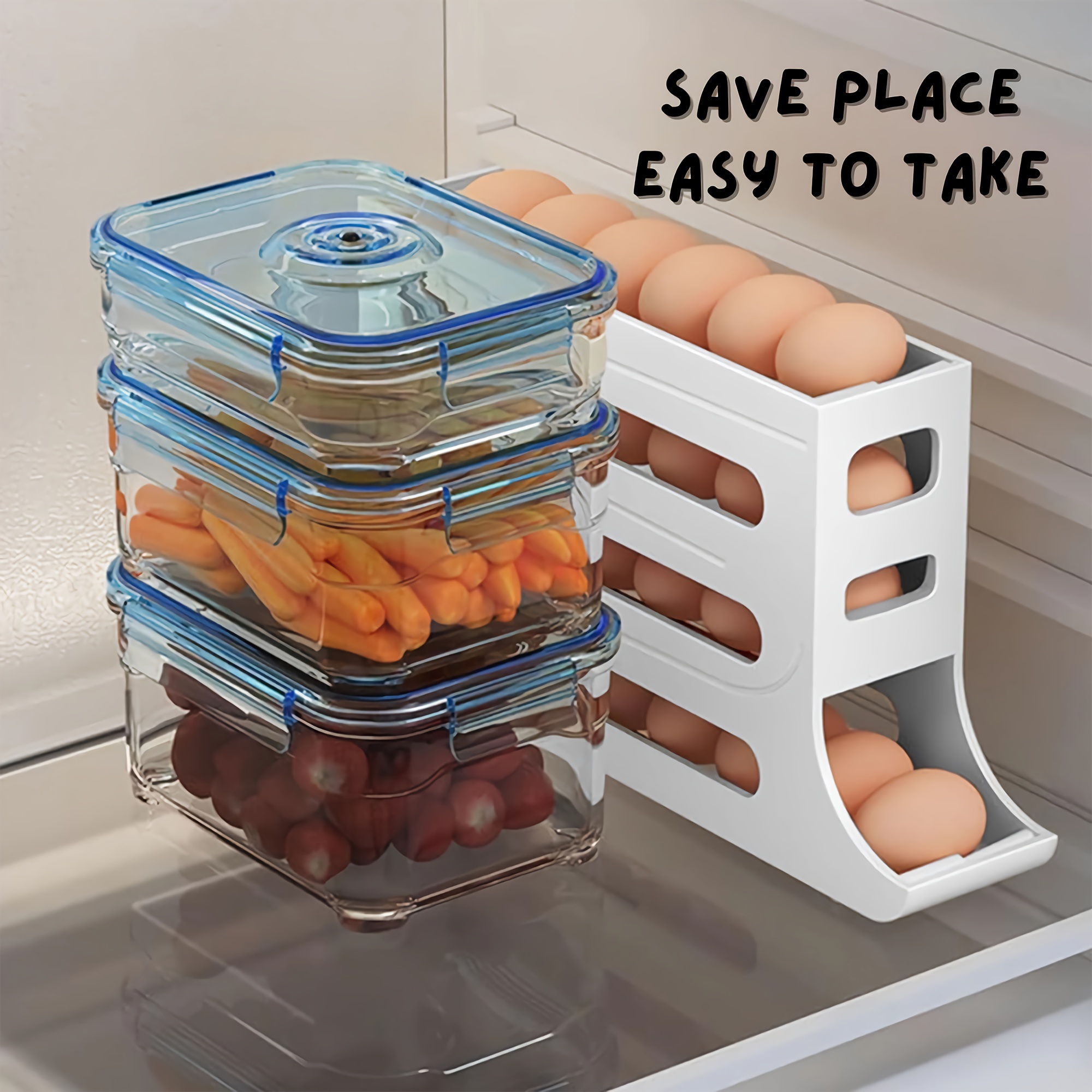 Automatic Rolling Egg Rack Space-Saving Refrigerator Side Door Egg Rack