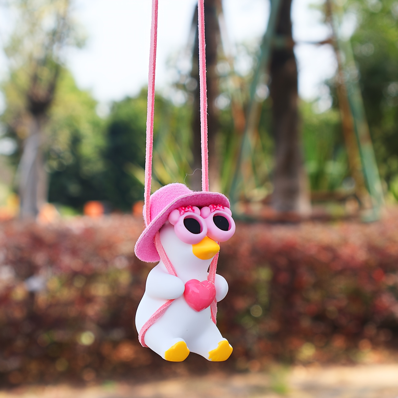 Swinging Duck Rear View Mirror Car Hanging Ornament Cute Car Accessories For Women Car Mirror Hanging Accessories Car Pendant Charm