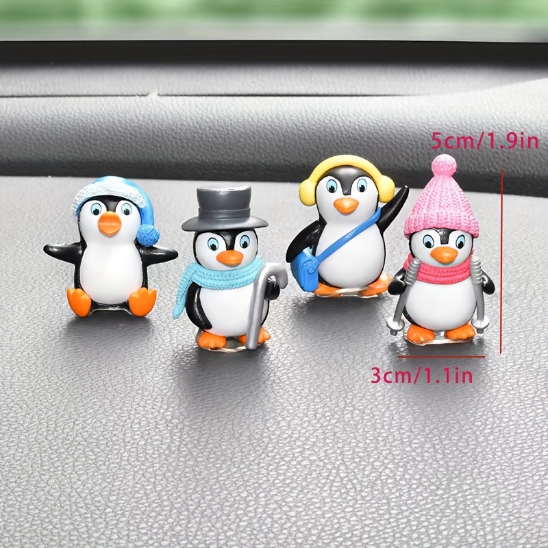 4pcs Penguin Design Car Ornaments, Cartoon Penguin Cute Creative Car Interior Ornaments, Car Dashboard Decoration