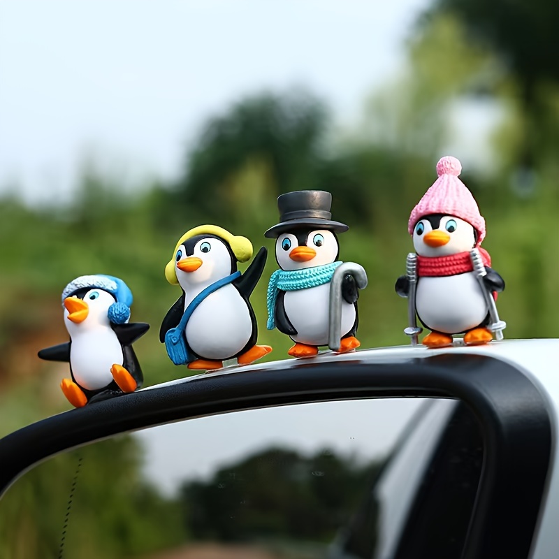 4pcs Penguin Design Car Ornaments, Cartoon Penguin Cute Creative Car Interior Ornaments, Car Dashboard Decoration