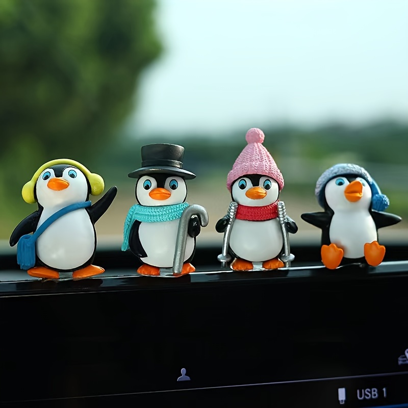 4pcs Penguin Design Car Ornaments, Cartoon Penguin Cute Creative Car Interior Ornaments, Car Dashboard Decoration